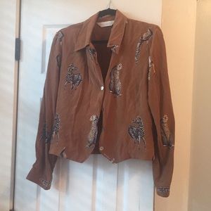 silk printed button down blouse